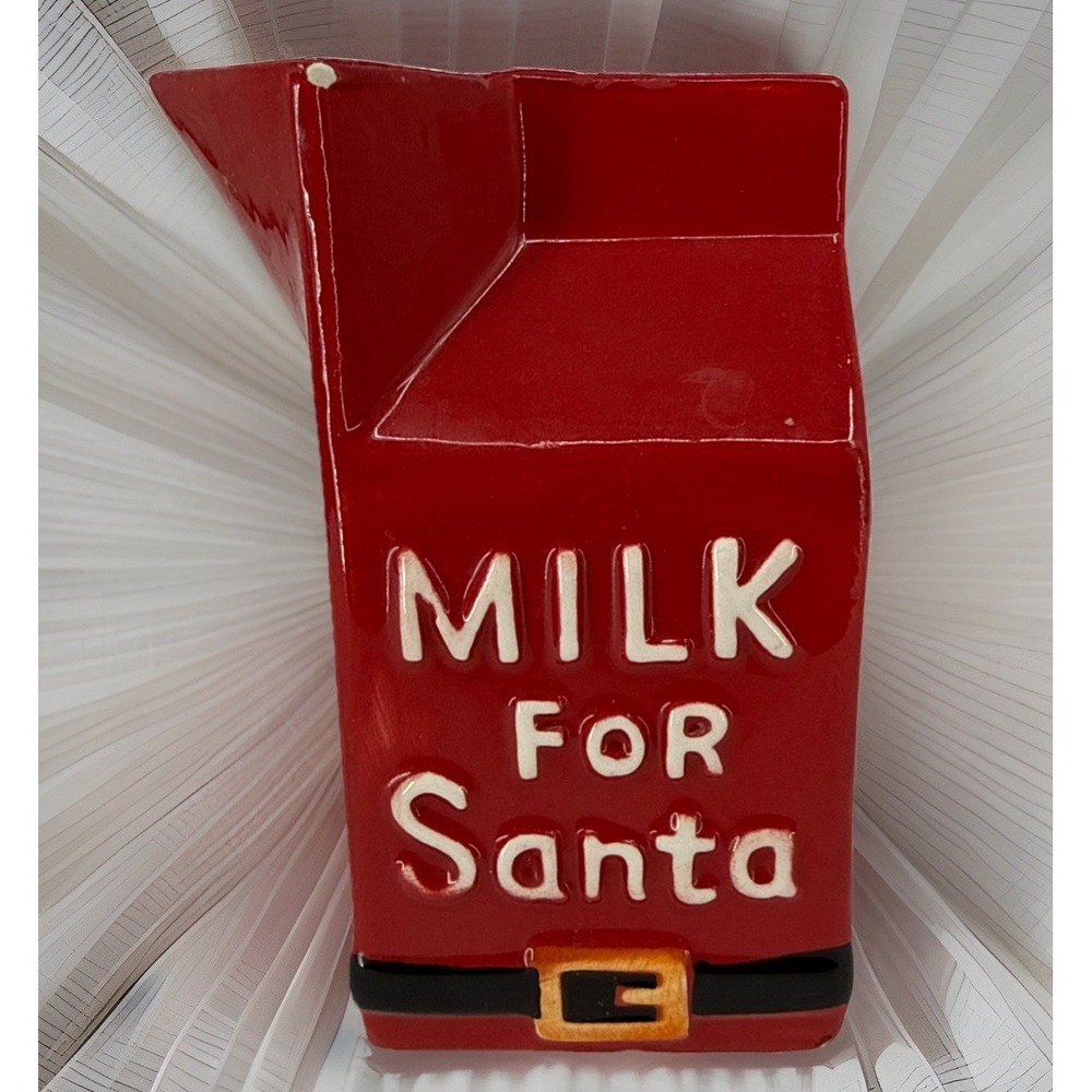 Thirty Fourth & Main~Milk for Santa‎ Ceramic Carton Red Christmas Holiday Decor.